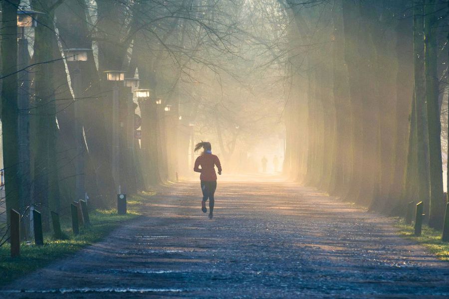 Dame die hardloopt in het bos